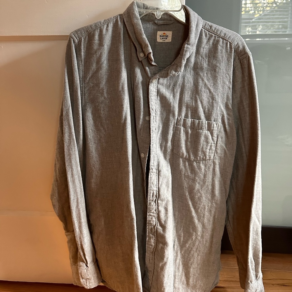 Marine Layer Long Sleeve Gray Button Down Shirt